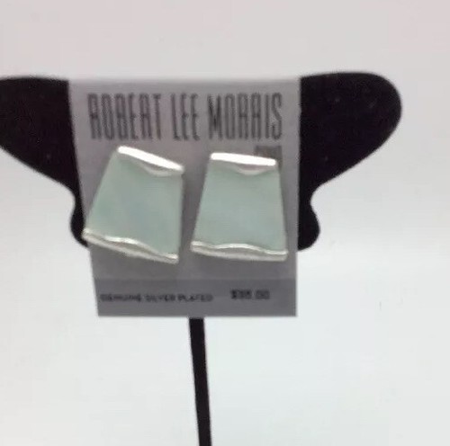 $35 Robert Lee Morris"Mosaic" Shell Stone Geometric Clip-On Earrings 213a - Picture 2 of 6