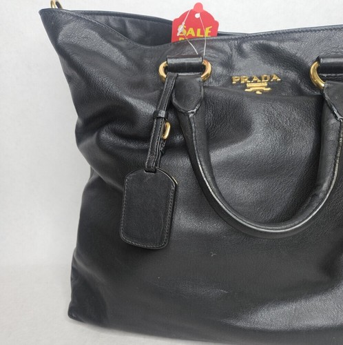 Prada Black Soft Calf Leather Tote Shopping Bag Purse with Shoulder Strap - Picture 2 of 20