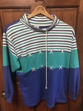 Vtg Koret Sports 2 Piece Sweater Pants Women L Blue Striped Nautical 90's GUC