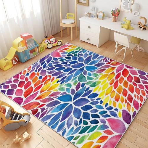 Abstract Colorful 5x7 Area Rug Modern Rainbow Dahlia Floral Rugs Multicolor K... - Picture 7 of 8
