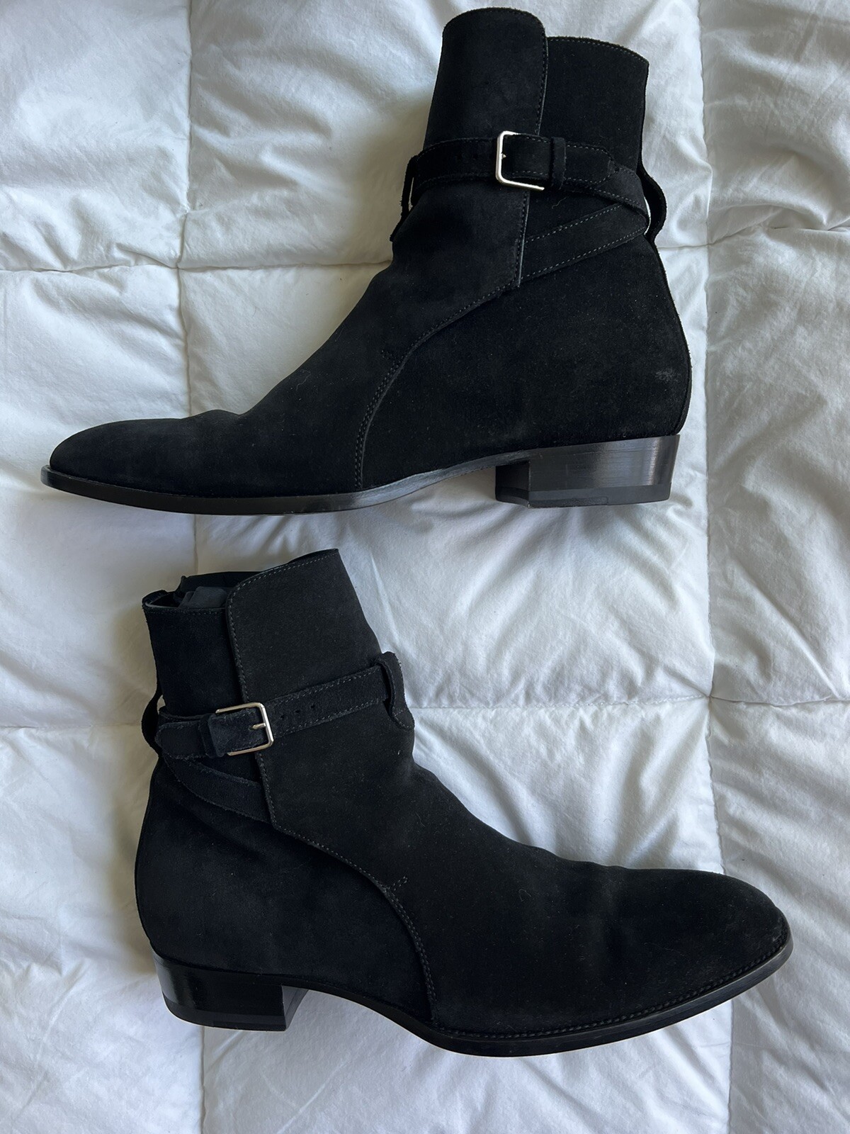 Stivali da uomo Saint Laurent Wyatt 30 Jodhpur in pelle scamosciata neri 42 498372 D5X00 lusso