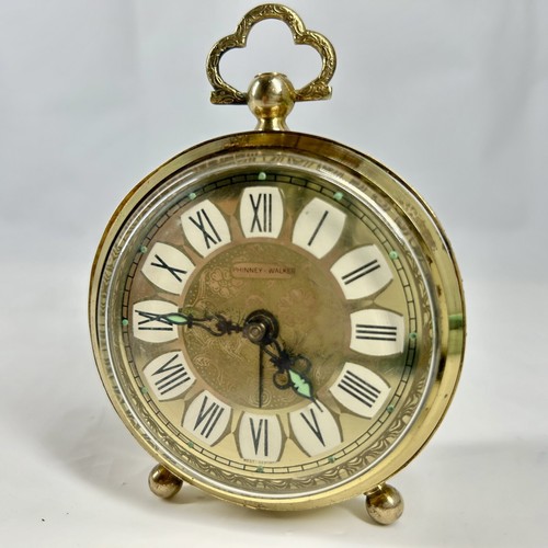 VTG Phinney Walker Travel Alarm Clock Peg Legs Brass Filigree Wind Up Glow VIDEO - Picture 2 of 16