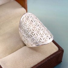Solid 925 Sterling Silver Mandala Flower Ring Handmade Birthday Gift For Her
