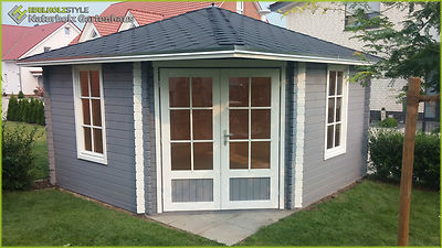 5Eck Gartenhaus Blockhaus mit ISO, 4x4M 5Eckige aus 40mm, Gerda
