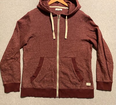 Jack & Jones Men s Hoodie XL Maroon Red Fleece Lined Full Zip Sweatshirt Jacket