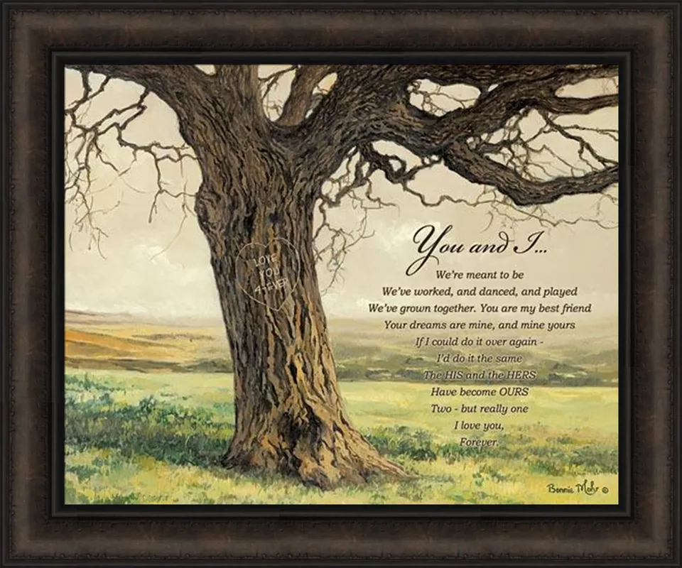 HOME CABIN DECOR FOREVER - YOU AND I by Bonnie Mohr 20x24 FRAMED ART Couples Tree Love Wedding