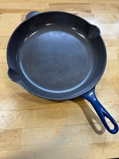 LE CREUSET #26 Cast Iron 11&rdquo; BLUE Enamel Double Spout Skillet Fry Pan FRANCE