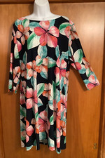 Women's Dress Sz 18 Floral Black, Red, Green Tommy Hilfiger 3/4 Sleeve