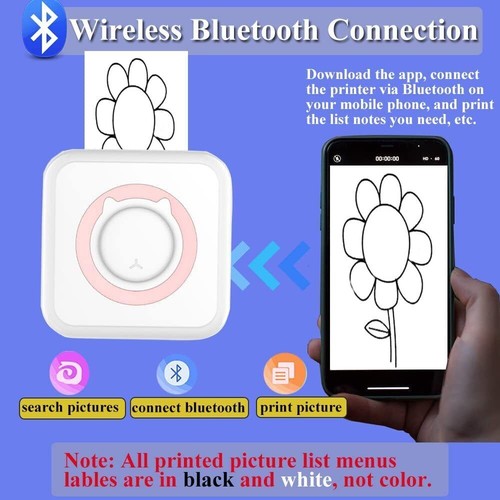 Profi Mini Drucker Pocket Printer für Smartphone Inkless Handy Thermod 13roll DE - Bild 4 von 21