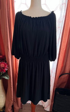 Gap women's black dress fit-and-flare adjustable shoulder jersey knit sz L EUC