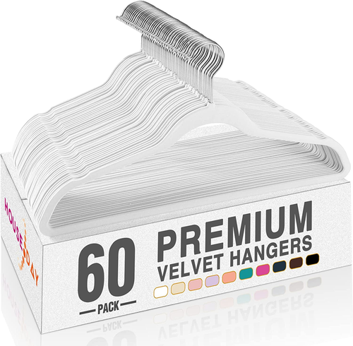 White Velvet Hangers 60 Pack, Non Slip Clothes Felt Hanger Heavy Duty for Coat, - Picture 11 of 12