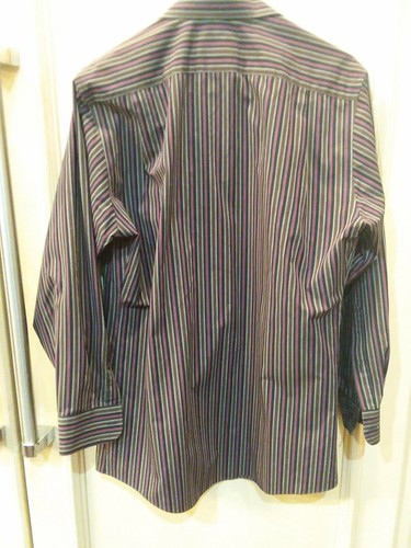 Camisa de vestir Stafford sin arrugas para hombre a rayas 15 32-33 Usada en excelente condición - Imagen 6 de 6