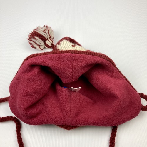 Delux 100% Wool Knit Hat Fleece Lined Red Beanie Ear Flap One Size Winter As New - Picture 5 of 8