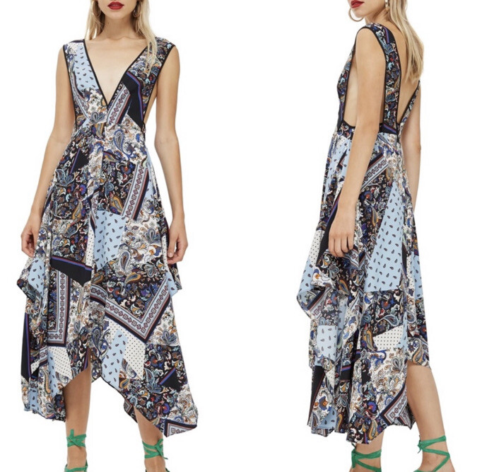 Topshop Boho Patchwork Asymmetrical Halter Dress … - image 1