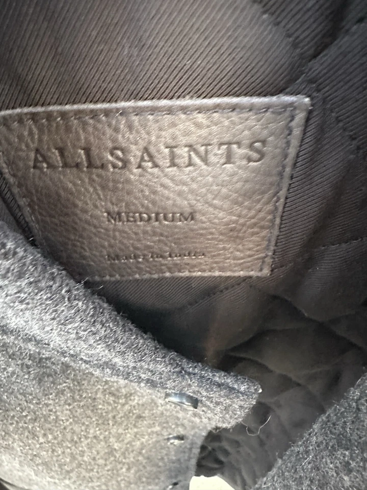 Men’s All Saints Marley Leather Wool Bomber Jacket M - Image 4 of 4