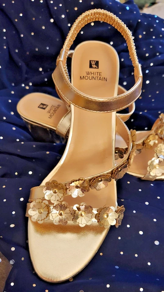 White Mountain  size 11M Gold  Strappy Sandals  Slingback  3'' heel - Image 2 of 4