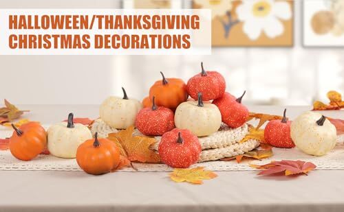 16PCS Realistic Mini Pumpkin Decor,Fall Decor with 16 Pcs Fall Color Set - Bild 2 von 7