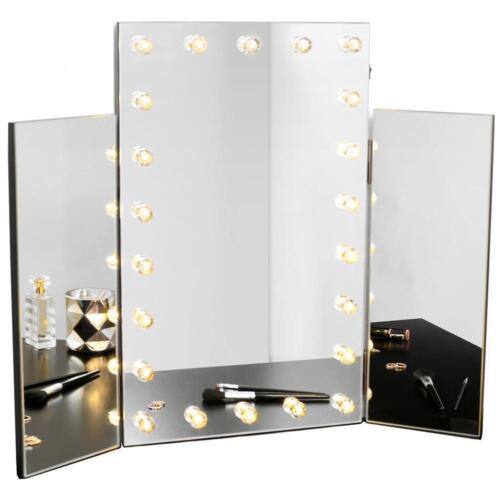 Hollywood Dressing Tri Fold Mirror Beauty Table Vanity Makeup Cosmetic LED Light - Afbeelding 1 van 4