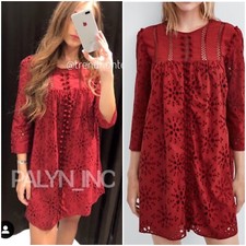 NWT ZARA BOHO EMBROIDERED DRESS WITH POMPOMS DRESS BRICK 5107/304