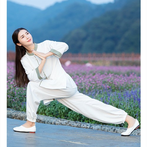 Women Retro Chinese Kung Fu Practicing Clothes Yoga Cotton Linen Top coat Pants - Picture 10 of 14
