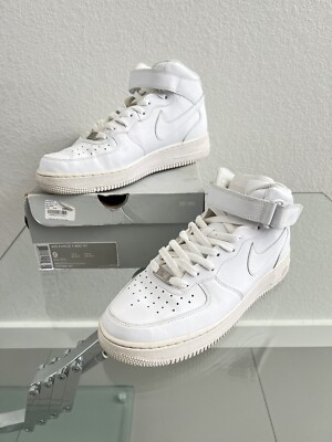 Nike Air Force 1 Mid '07 Triple White Leather Shoes Men's Size 9 315123-111