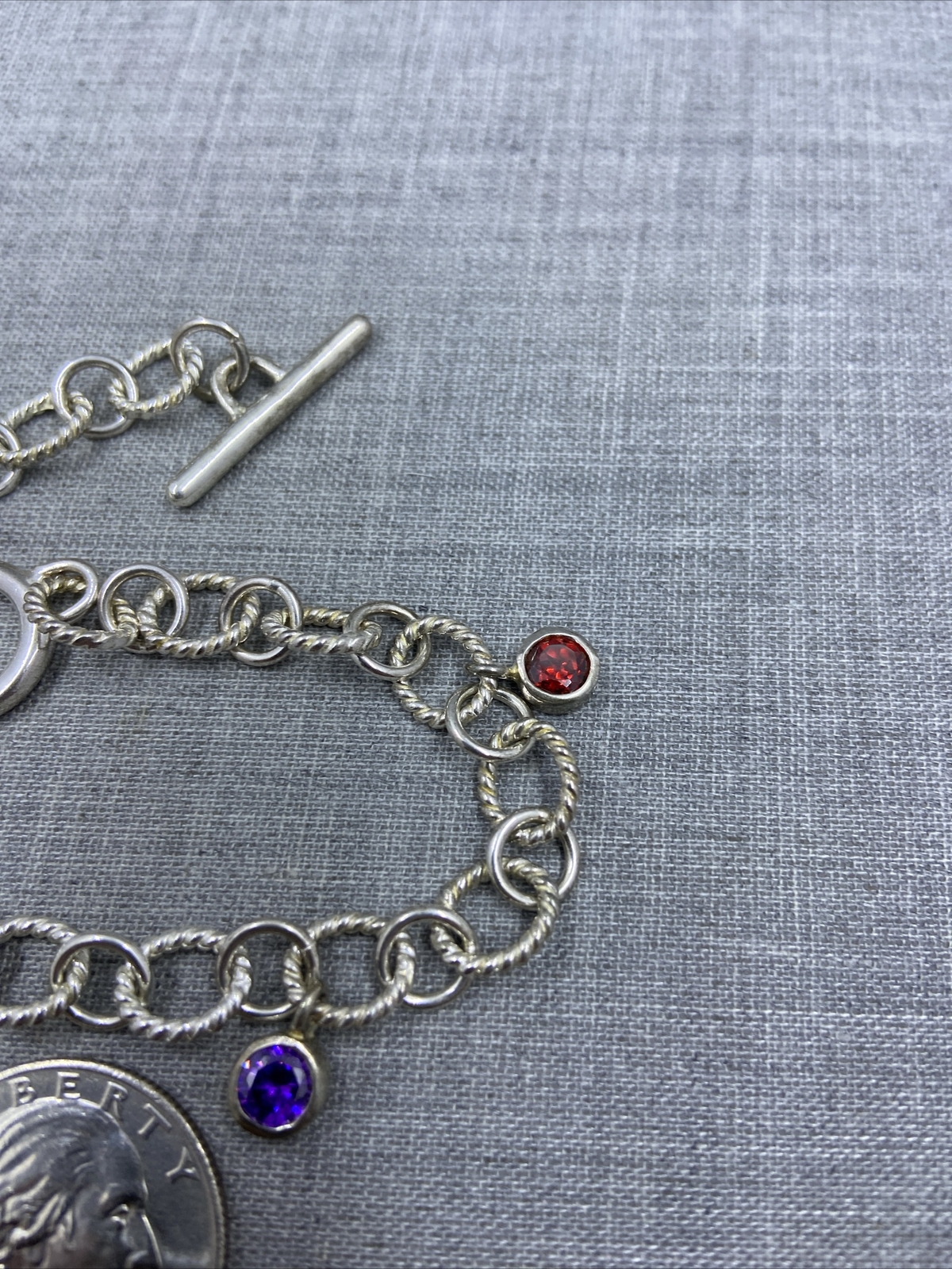 Sterling Silver .925 Multi-Gemstone Dangle Toggle… - image 4