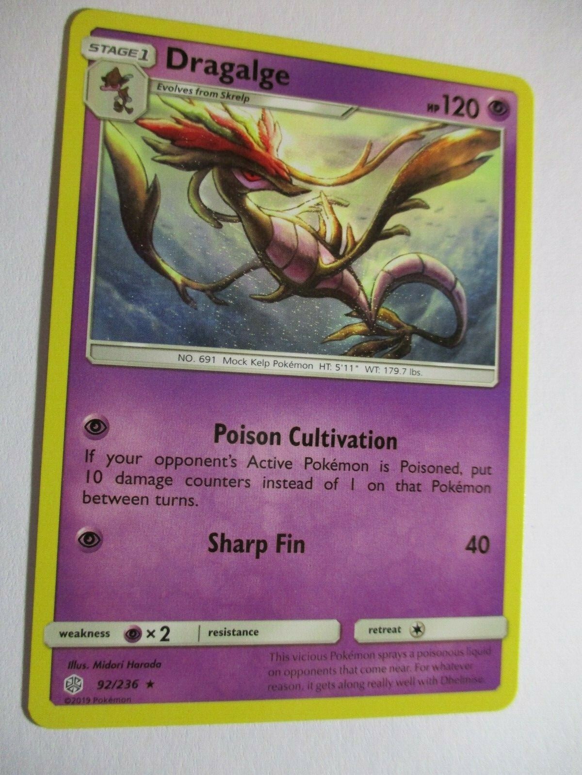 Pokemon Rare Dragalge Cosmic Eclipse #92/236 Near Mint