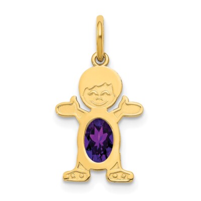 14K Gelbgold Junge 6x4 Oval Echter Amethyst - Februar Charm
