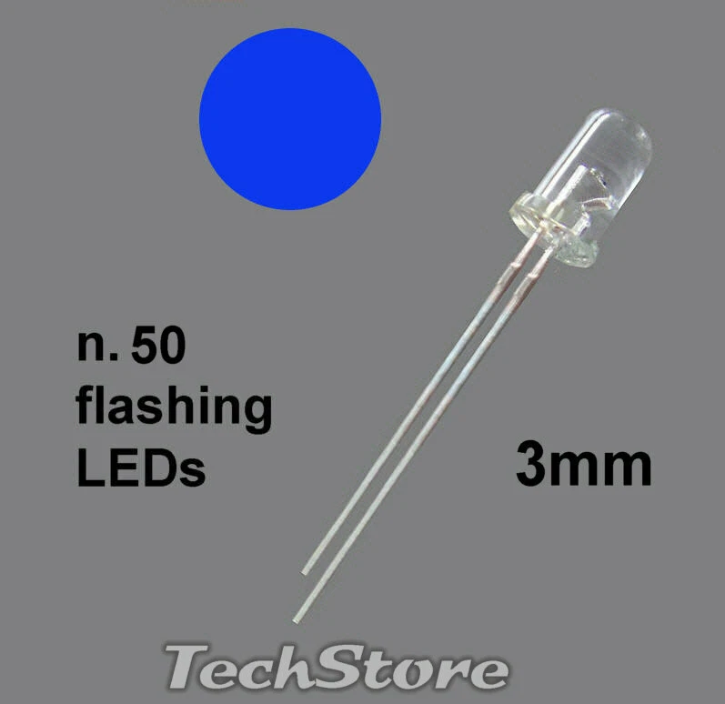 50 LED Rossi Lampeggianti 3 Mm – Chiari, Intensità 1000 Mcd, Per Allarmi, Modellismo E Progetti Creativi