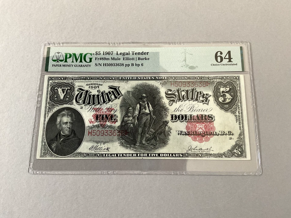 U.S. 5 Dollars FR 89m Mule 1907  PMG 64 - Image 2 of 4