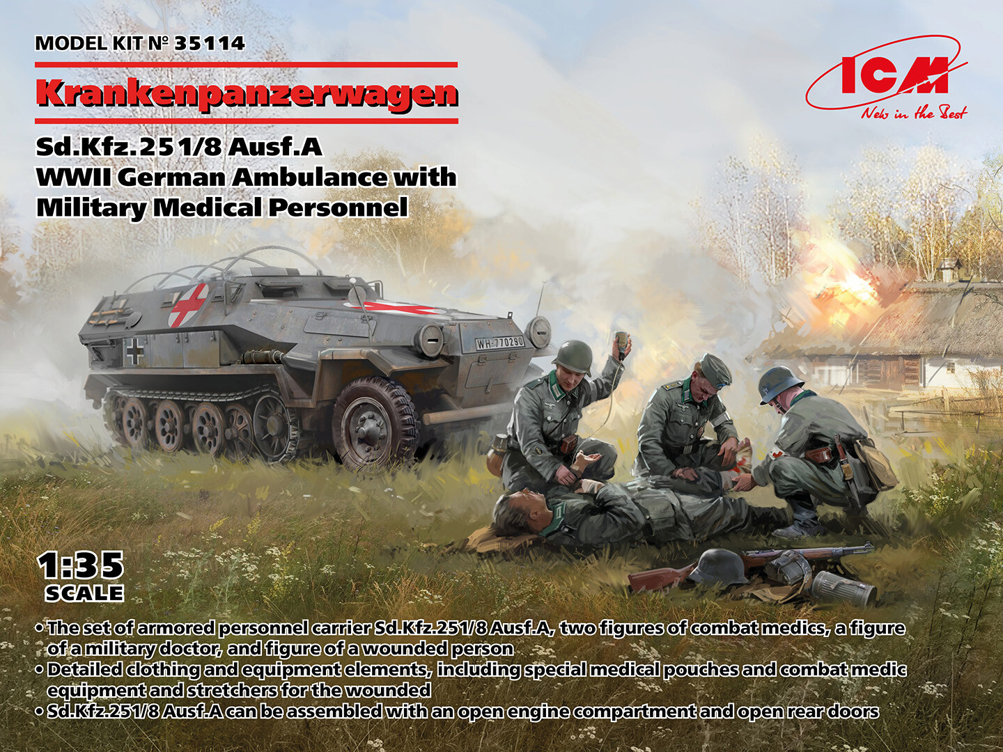 ICM 35114 1:35 ""Krankenpanzerwagen"" Sd.Kfz.251/8 Ausf.A, WWII German Ambulance w