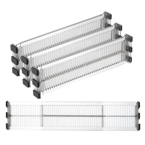 4 Pack 3.1" High 10.8" to 20" Expandable Drawer Dividers Organizer, Clear Black