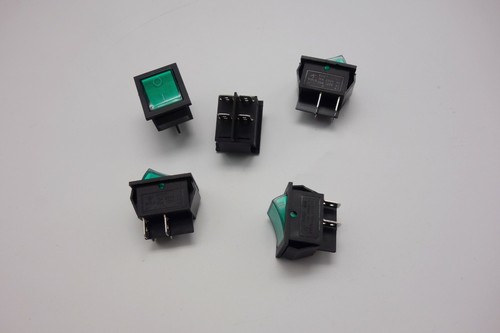 5Pcs Green 220V Light Illuminated 2 Position ON/OFF Boat Rocker Switch 4 Pin - Picture 1 of 4