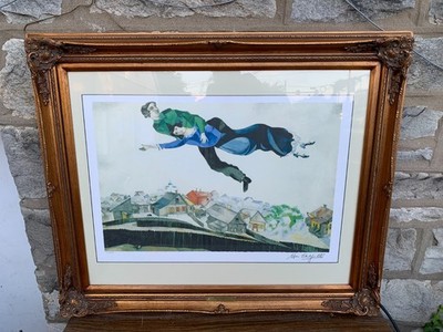 Marc Shagall Signed Over The Town VTG Painting 102/500 Limited Edition W/ COA
