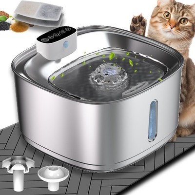 Stainless Steel Cat Water Fountain 3.2L/108oz Kitty Cat Water Fountain Cordless 