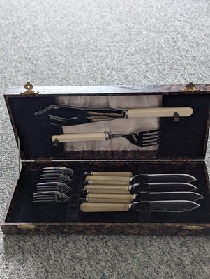 Vintage Fischbesteck verpackt verchromt 4 Gedecke Servierset
