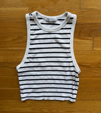 Zara Navy  White Striped Ribbed Tank Top   Size Small