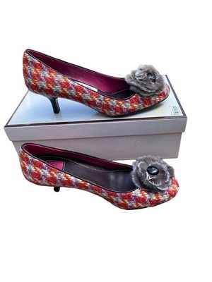 NEW Coach Ladies Peggy Wool Tweed Heels Flats W/ Mink Fur Size 5 MSRP $235