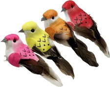 4Pcs Artificial Birds Clip on Bird Ornaments with Feathers for Spring Christmas