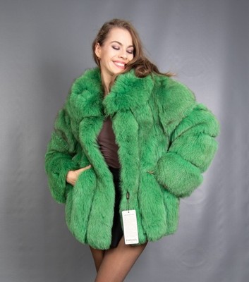 16209 NEW GORGEOUS GREEN REAL BLUE SAGA FURS FOX COAT JACKET BEAUTIFUL SIZE M