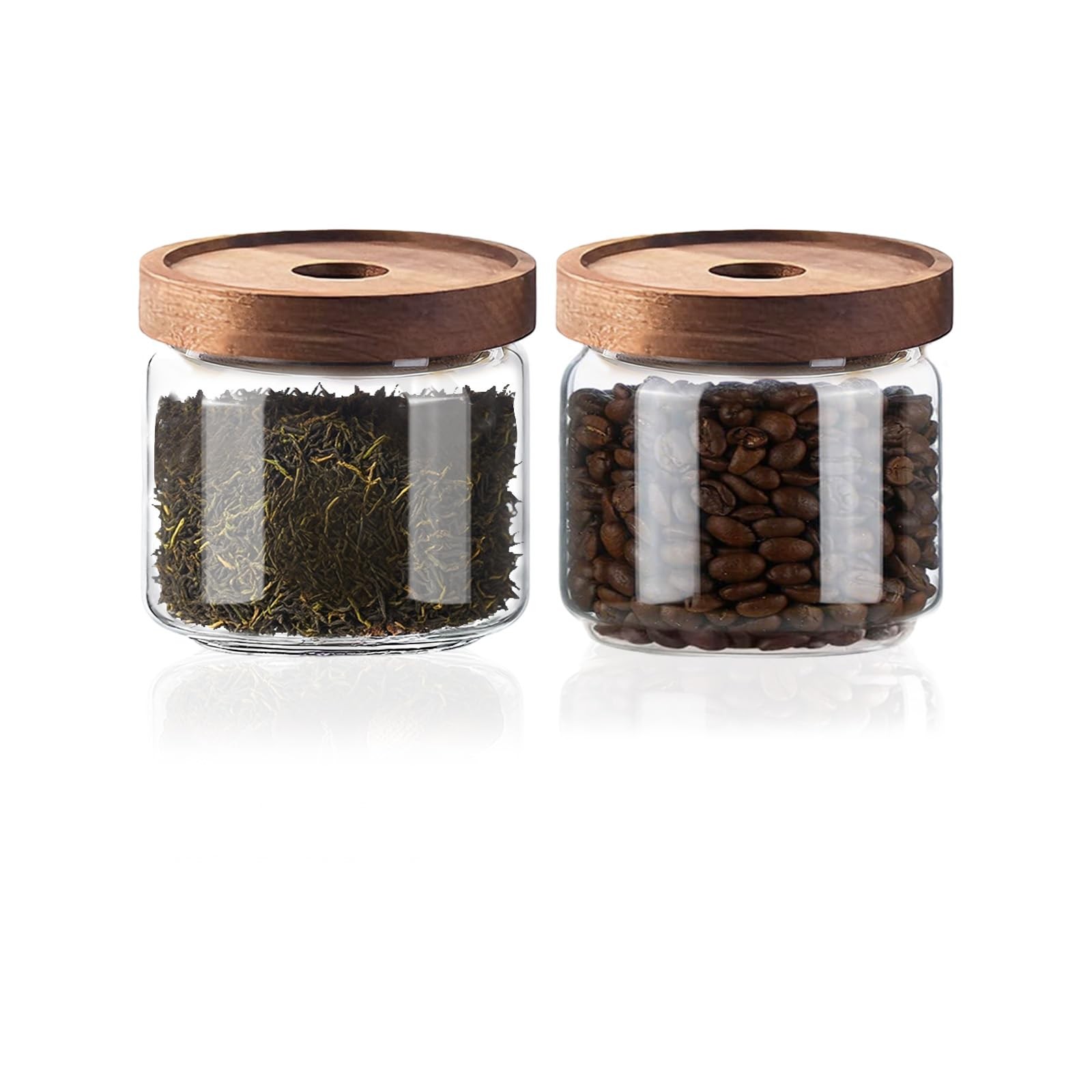 Glass Jars with Airtight Wood Lids - 11 oz Mini Kitchen Pantry Storage Contai...