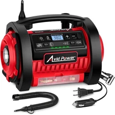 AVID POWER Tire Inflator Portable Air Compressor, 12V DC / 120V AC Car Tire Pump