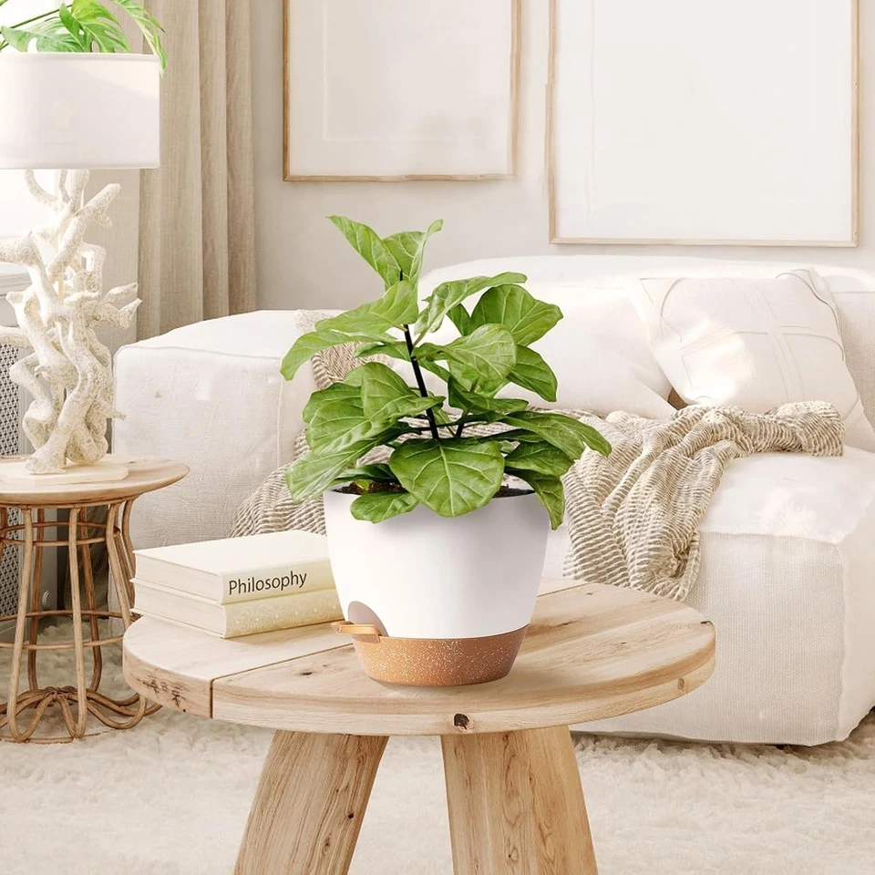 Elegant 5-Pack Self-Watering Planters - Modern White Pots for Houseplants - Image 4 of 4