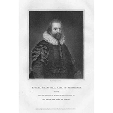 LIONEL CRANFIELD Earl of Middlesex; English Politician - Antique Print 1824