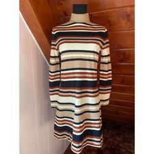 Vintage 1970s Striped Turtleneck Mod Style Mini A-Line Dress Zio Brand