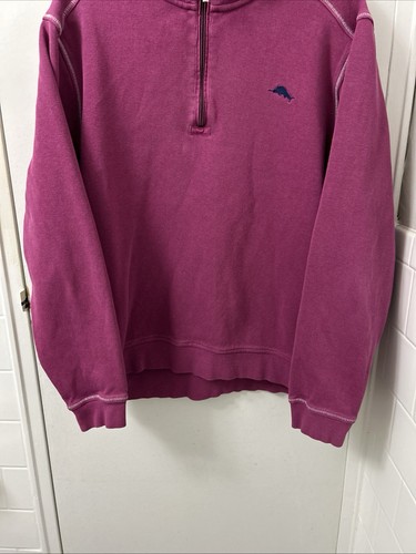 Pull pull décontracté côtelé coton rose magenta XL homme Tommy Bahama 1/4 zip - Photo 3/12