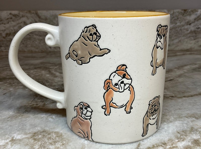 Large Coffee Mug Adorable Brown, Tan & Red English Bulldogs With Pawprint New