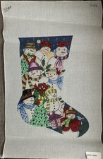 Handpainted Needlepoint Canvas  Alexa Snowmen Stocking   Read Description 