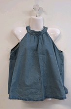 Dazy Livesso Neck Tie Sleeveless Denim Crop Top Size M Medium Wash Blue