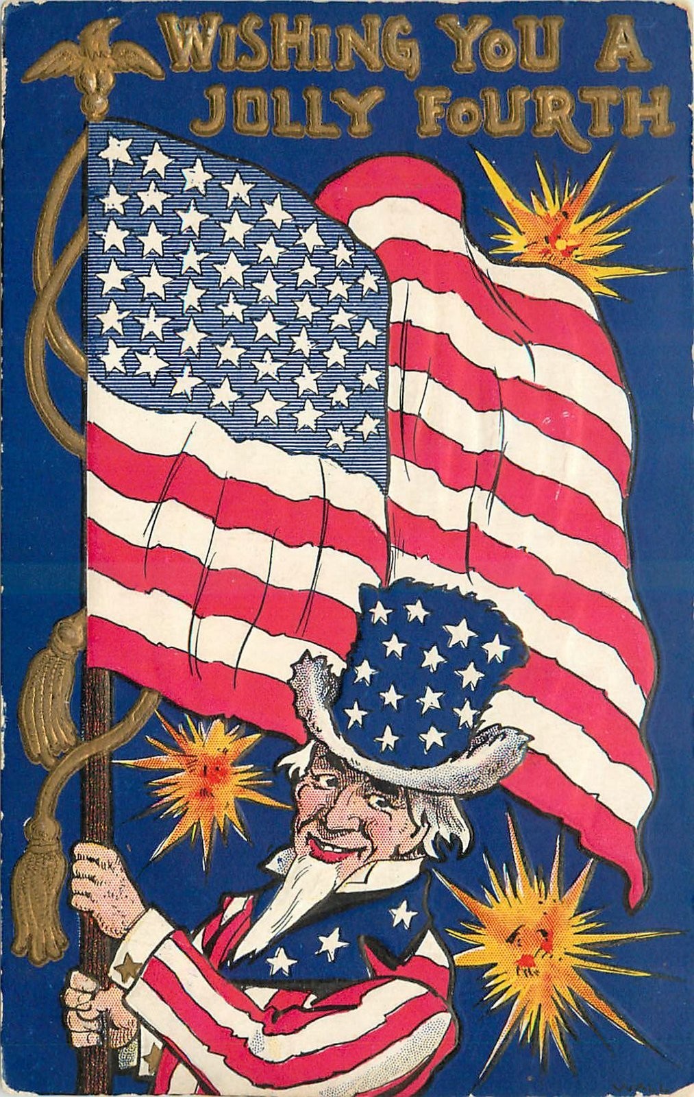 c1910 4th of July Uncle Sam Patriotic Flag American Ullman Postcard 26-3749
